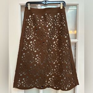 Charles Nolan Art to Wear Wool Floral Brown Midi A-Line Skirt Bohemian Size 4 S
